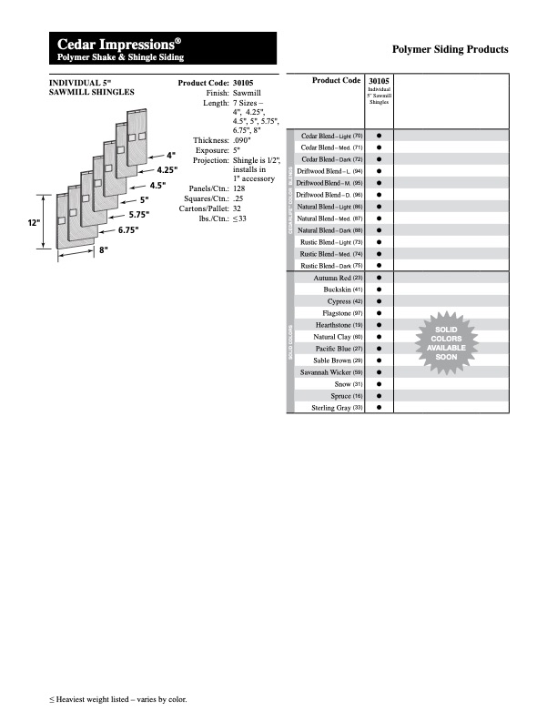 Individual Sawmill Shingle Catalog Sheet