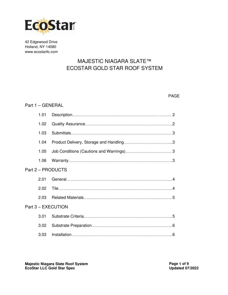 Majestic Niagara Install Specifications